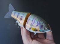 Image 1 of Solarfall Baits Wooden blue gill glide ( silver variant with purple bars )