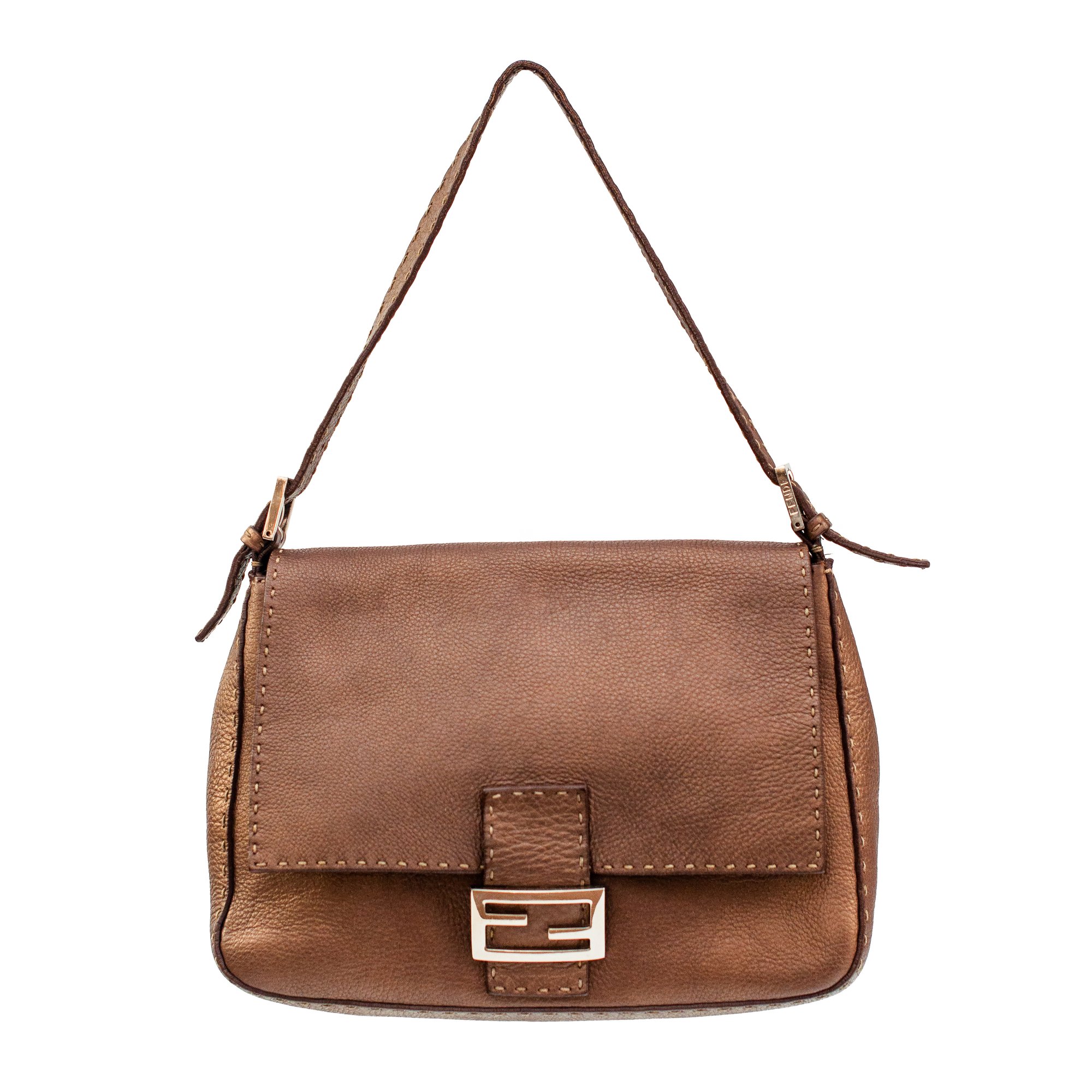Image of Fendi Selleria Bronze Leather Mama Baguette Shoulder Bag