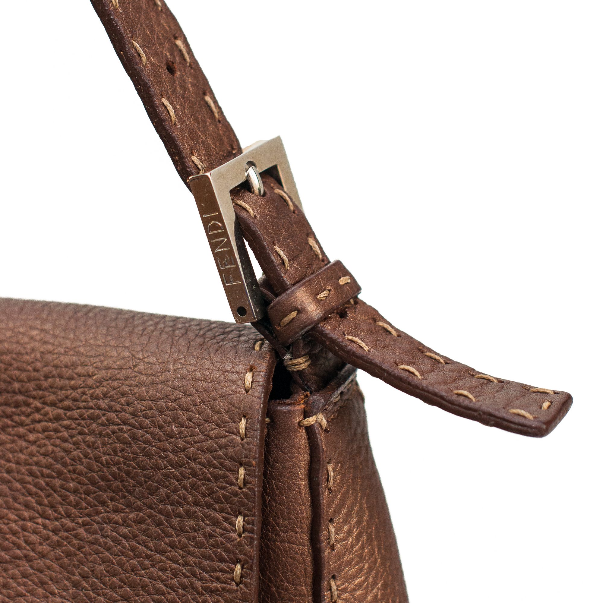 Image of Fendi Selleria Bronze Leather Mama Baguette Shoulder Bag