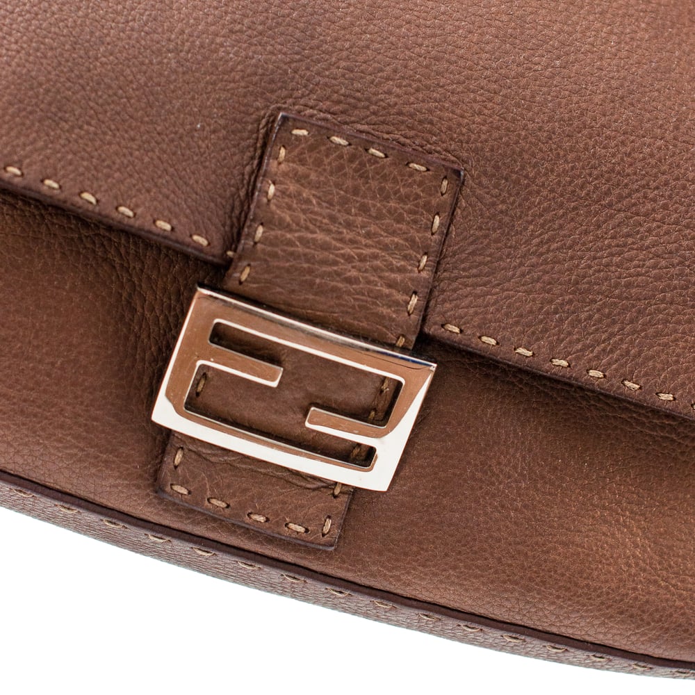 Image of Fendi Selleria Bronze Leather Mama Baguette Shoulder Bag