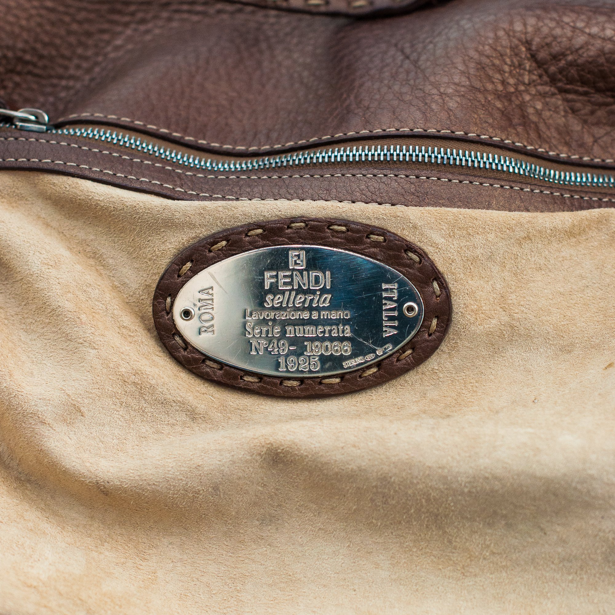 Image of Fendi Selleria Bronze Leather Mama Baguette Shoulder Bag