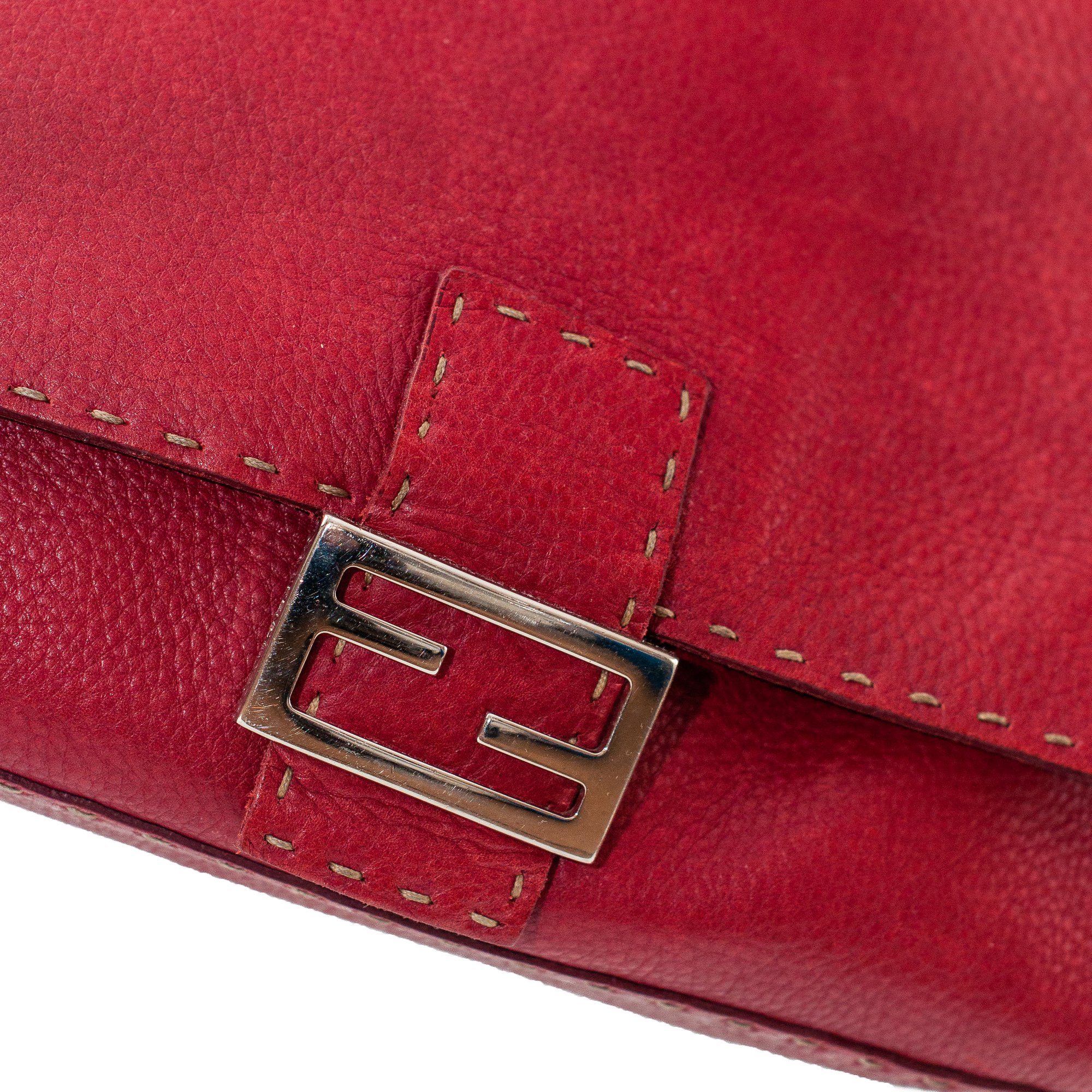 Image of Fendi Selleria Red Leather Mama Baguette Shoulder Bag