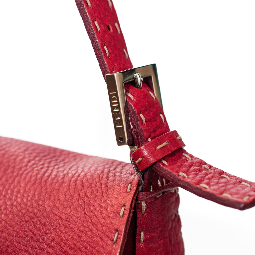 Image of Fendi Selleria Red Leather Mama Baguette Shoulder Bag