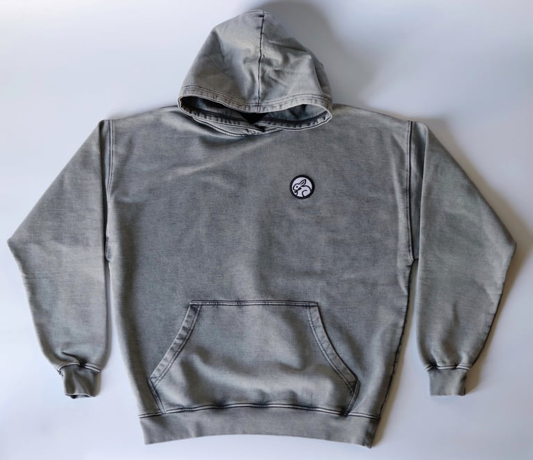 Rabbitman's 'EMBROIDERED LOGO' Oversized Hoodie, Vintage Gray