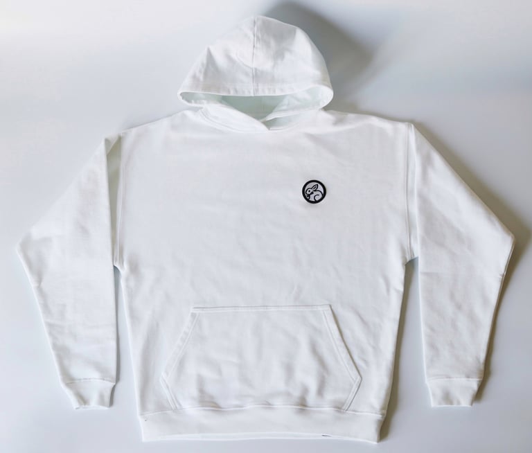 Rabbitman's 'EMBROIDERED LOGO' Oversized Hoodie, White