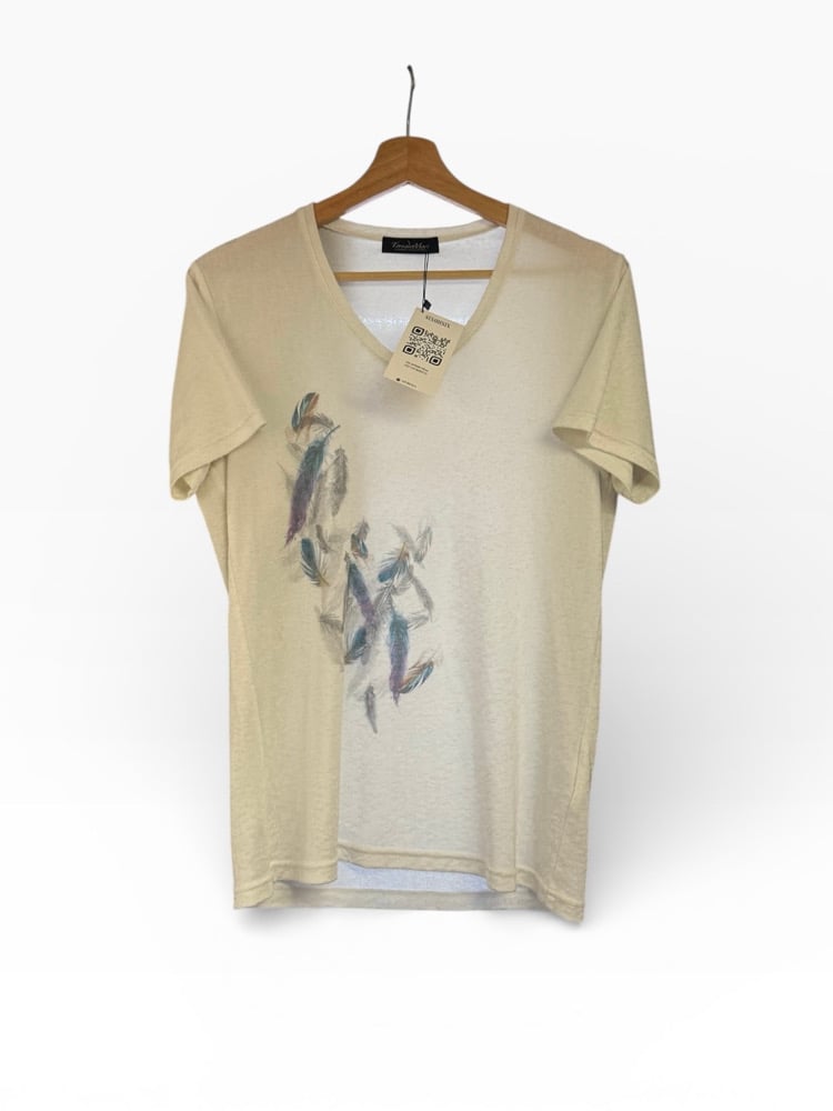 Image of Tornado Mart Cracked Paint Feather Vneck Tee