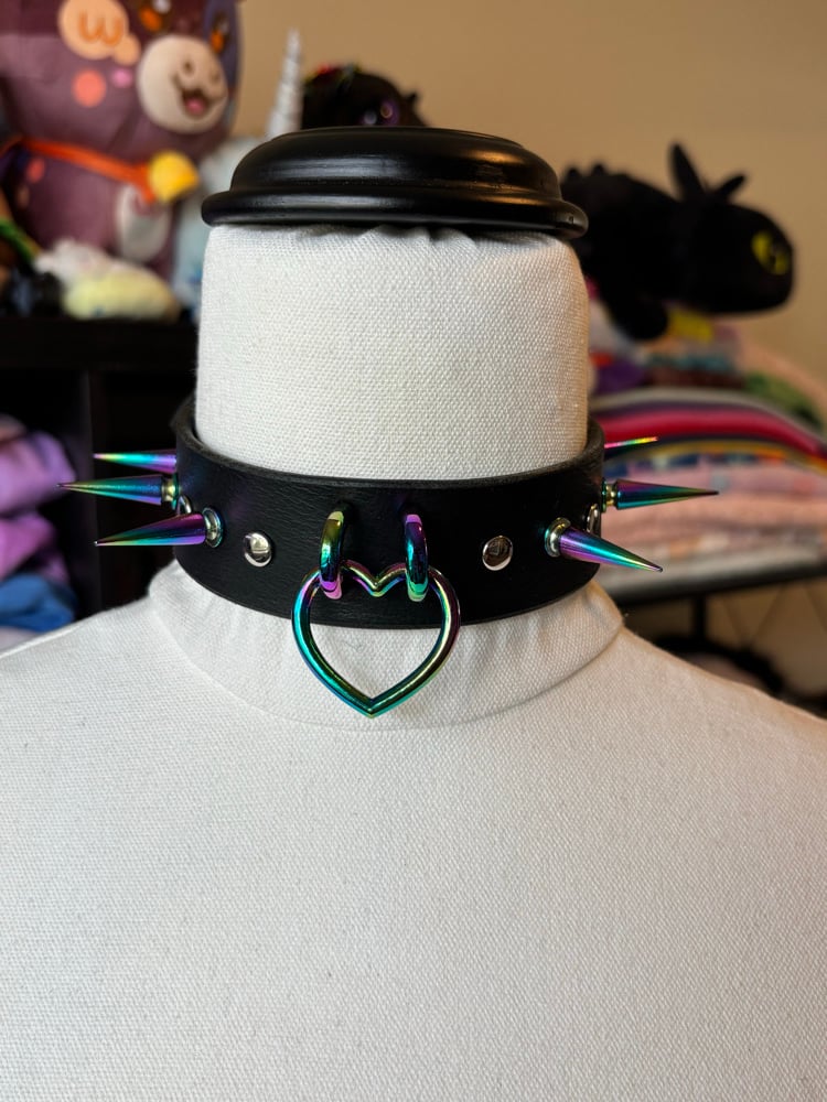 Image of Rainbow Black Leather Collar