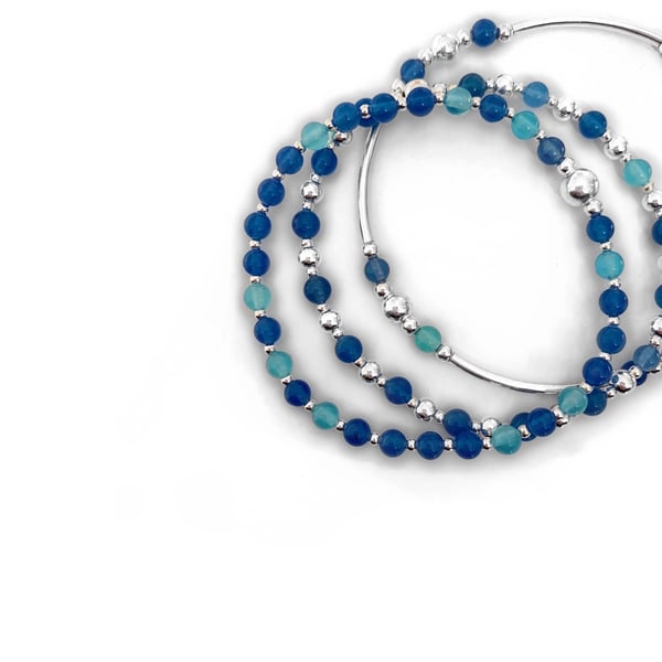 Image of Sterling Silver & Blue Onyx Bead Bracelets 