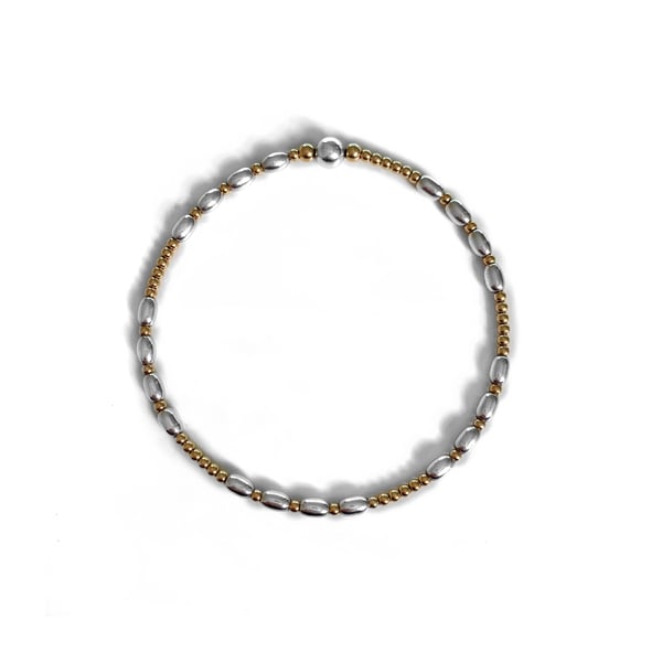 Image of Sterling Silver & Gold oval boho stacking bracelet 