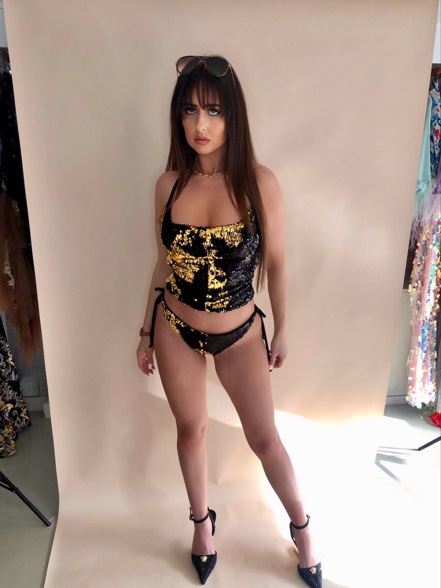 Image of Black and Gold Two Tone Flip Sequin Swim Set
