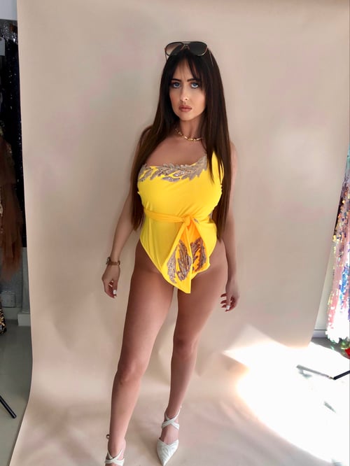 Image of Yellow and Gold Motif Swimsuit