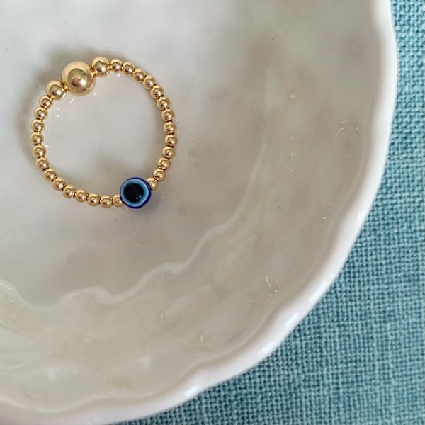 Image of Gold Evil Eye Bead Ring 