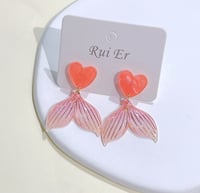 Image 2 of Red Mermaid Tail Earrings