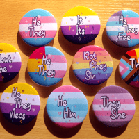 Image 1 of Custom 1.75 Inch LGBTQ+ Pronoun Pin Buttons