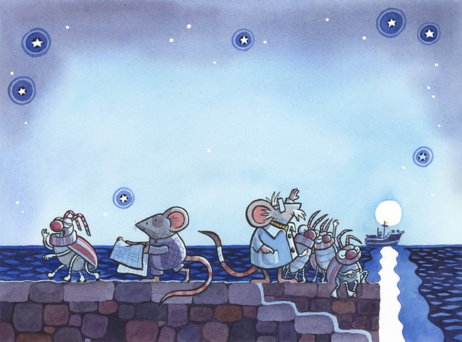 Mice on the Moon original artwork: Heading Home