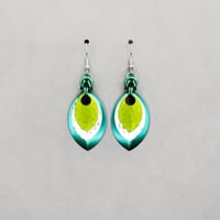 Sour Apple + Silver + Myrtle Green Triple Layer Scale Earrings