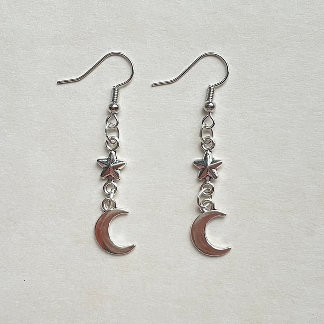 silver night moon & star earrings