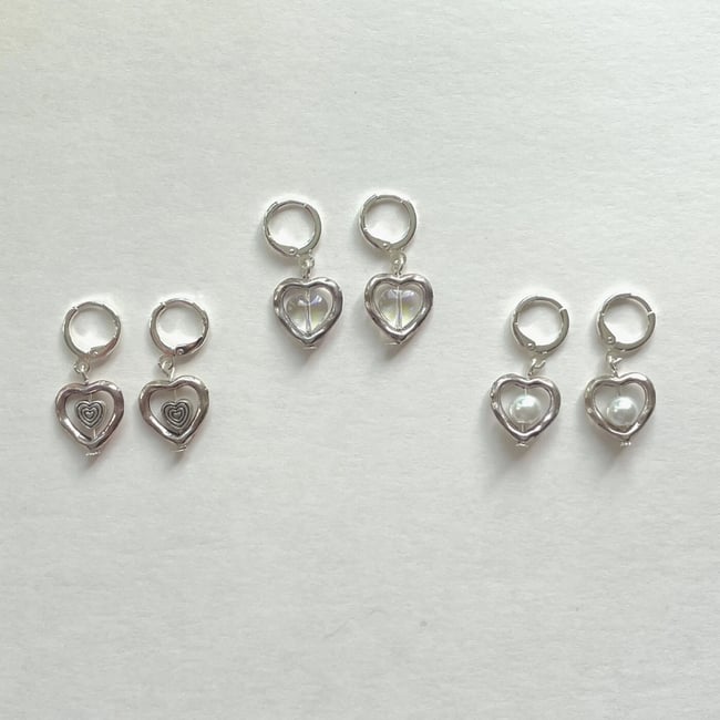 'grunge heart' silver huggie hoop earrings