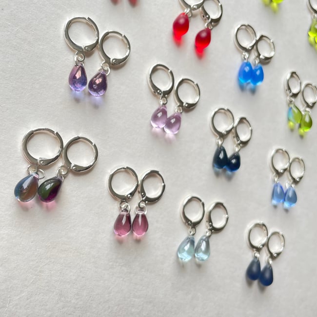 'glass teardrop' huggie earrings