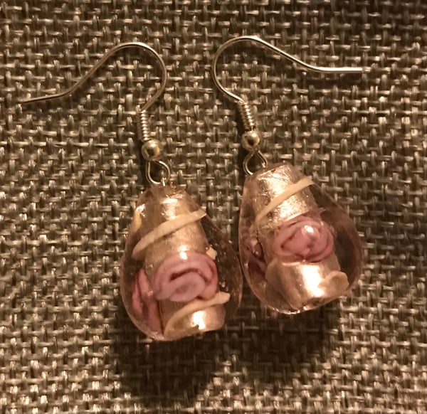 Image of Glass pear drop shaped flower earrings 