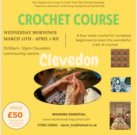 Image 1 of Clevedon beginner crochet course March 13th-April 3rd 10.30am-12pm