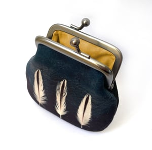 Image of Oystercatcher feathers, velvet kisslock coin purse