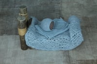 Image 1 of 3 pc newborn set | Alpaca bonnet, wrap and mini layer set| Ready to ship | Fog