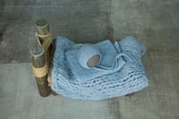 Image 2 of 3 pc newborn set | Alpaca bonnet, wrap and mini layer set| Ready to ship | Fog