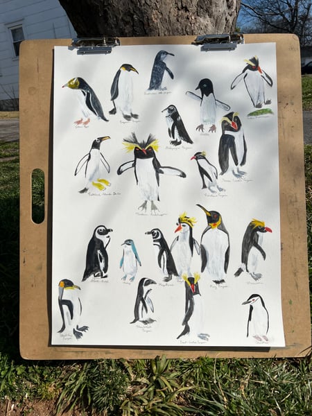 Image of Pengins! original mixed media painting