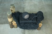 Image 1 of 3 pc newborn set | Alpaca bonnet, wrap and mini layer set| Ready to ship | Dark gray