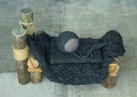 Image 2 of 3 pc newborn set | Alpaca bonnet, wrap and mini layer set| Ready to ship | Dark gray