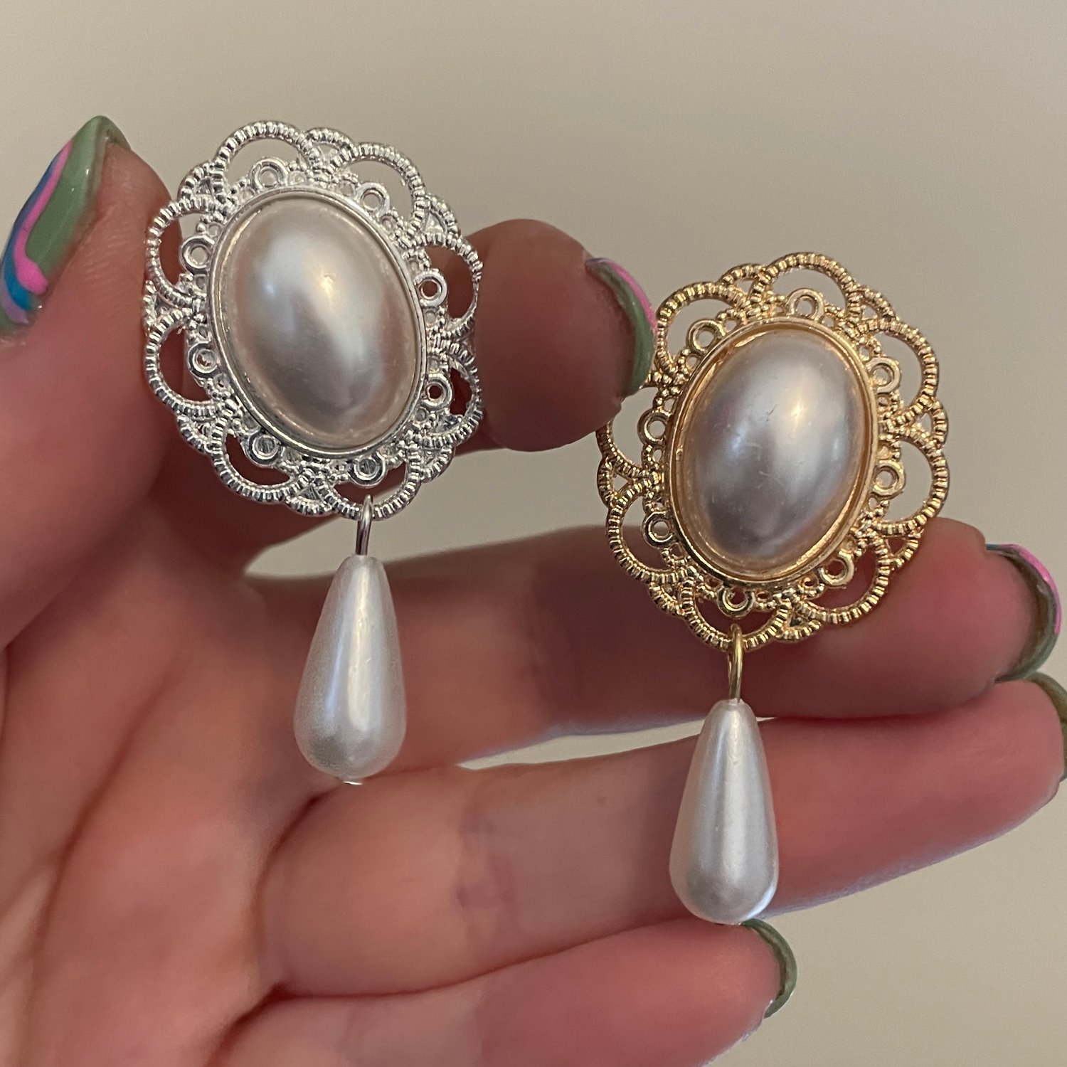 Image of Filigree Pearl Dangles (sizes 00g-7/8)