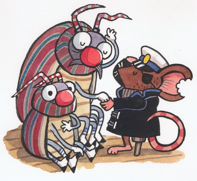 Mice on the Moon original artwork: Skippr salutes the Messenger Beetles