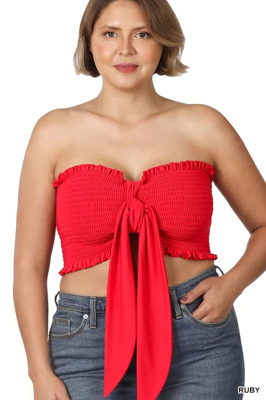 Image of 3PACK PLUS SIZE SMOCKED TIE FRONT TUBE TOP