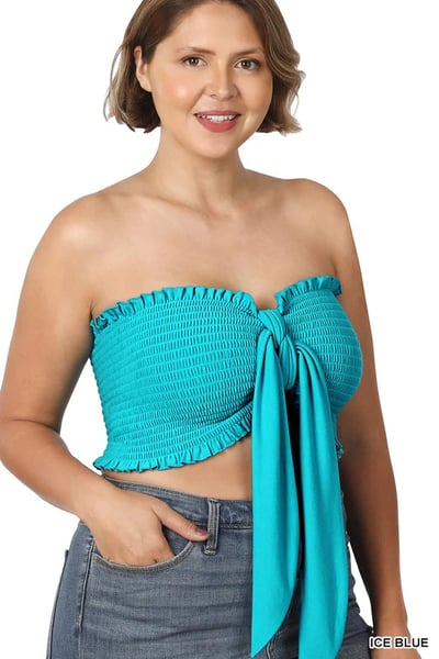 Image of 3PACK PLUS SIZE SMOCKED TIE FRONT TUBE TOP