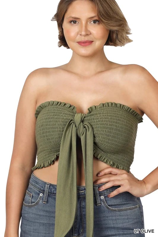 Image of 3PACK PLUS SIZE SMOCKED TIE FRONT TUBE TOP