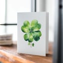Shamrock Card, Four Leaf Clover Card, St Patricks Day Card, Handmade Greeting Card