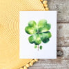 Shamrock Card, Four Leaf Clover Card, St Patricks Day Card, Handmade Greeting Card