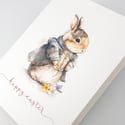 Watercolor Easter Bunny Greeting Card, Happy Easter Card With Rabbit, Cute Easter Card