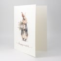 Watercolor Happy Easter Bunny Card, Cute Easter Card, Easter Card Set, Easter Greeting Card