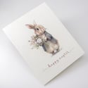 Watercolor Happy Easter Bunny Card, Cute Easter Card, Easter Card Set, Easter Greeting Card