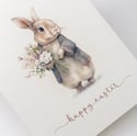 Watercolor Happy Easter Bunny Card, Cute Easter Card, Easter Card Set, Easter Greeting Card