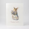 Easter Bunny Greeting Card: Charming Watercolor Design on Premium Linen Cardstock
