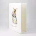 Easter Bunny Greeting Card: Charming Watercolor Design on Premium Linen Cardstock