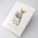Easter Bunny Greeting Card: Charming Watercolor Design on Premium Linen Cardstock