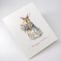 Easter Bunny Greeting Card: Charming Watercolor Design on Premium Linen Cardstock
