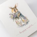 Easter Bunny Greeting Card: Charming Watercolor Design on Premium Linen Cardstock
