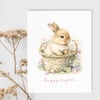 Handmade Easter Greeting Card with Watercolor Bunny Illustration, Easter Card Set, Easter Greeting