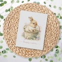 Handmade Easter Greeting Card with Watercolor Bunny Illustration, Easter Card Set, Easter Greeting