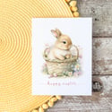Handmade Easter Greeting Card with Watercolor Bunny Illustration, Easter Card Set, Easter Greeting